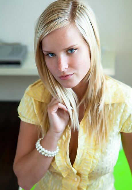 Svelte czech blond young Marry Queen in sexy panties revealing big boobs and spreading her legs 